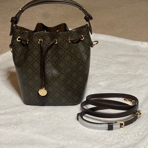 Tory Burch -T monogram Coated Canvas  Mini Bucket Bag - Picture 2 of 7